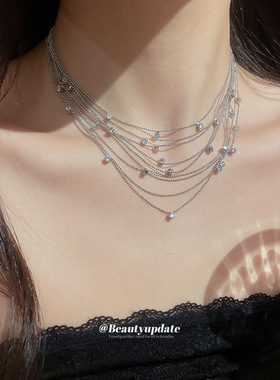 韩系ins锆石多层流苏项链冷淡风