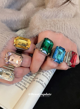 欧美跨境镶钻方形开口戒指个性潮