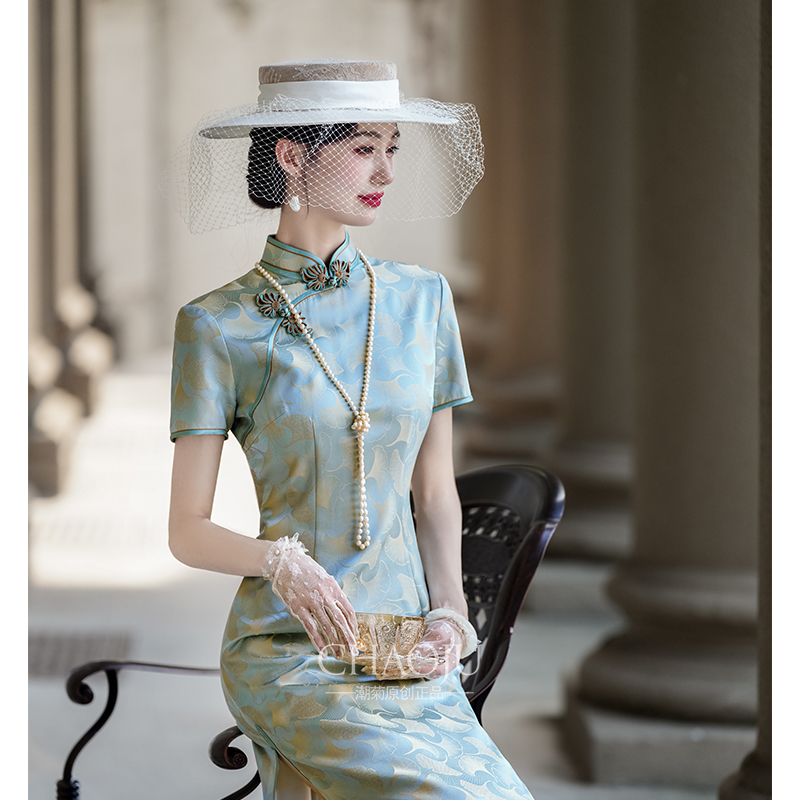 旗袍2024新款高端修身走秀礼服年会真丝桑蚕丝年轻款女新中式长款