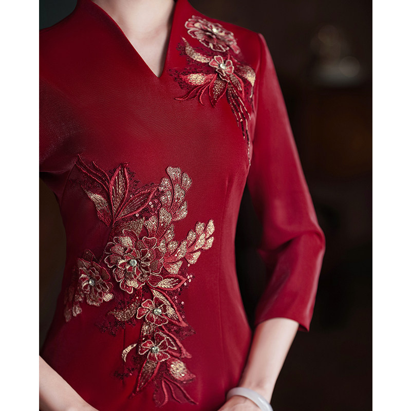 高端大气喜婆婆礼服婚宴装优雅红色大码胖mm改良旗袍2024年新款
