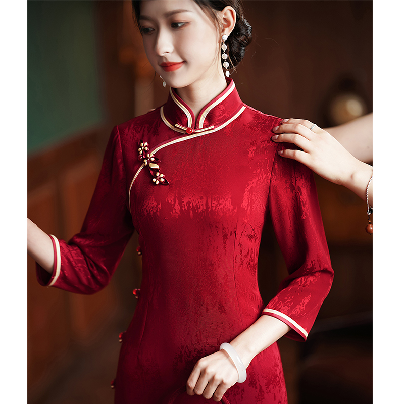 喜婆婆婚宴礼服平时可穿2024新款红色旗袍新娘妈妈高贵高端大气