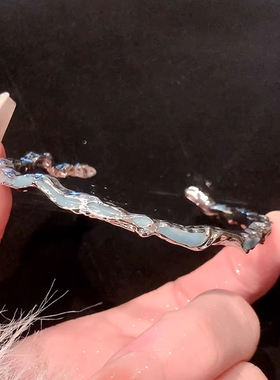 女925银蓝色海浪手镯不规则液态