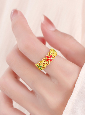 女925银食指戒珐琅小花戒指