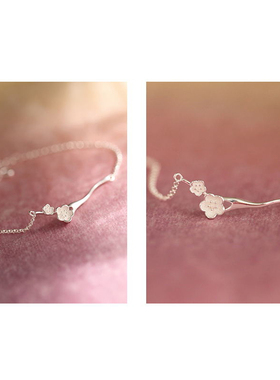 s925纯银女手链桃花夏花朵文艺