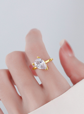 女925银水滴锆石戒指指环