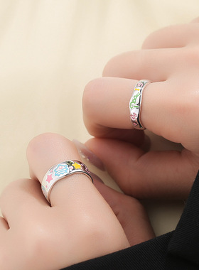 超可爱多巴胺童趣卡通涂鸦戒指女