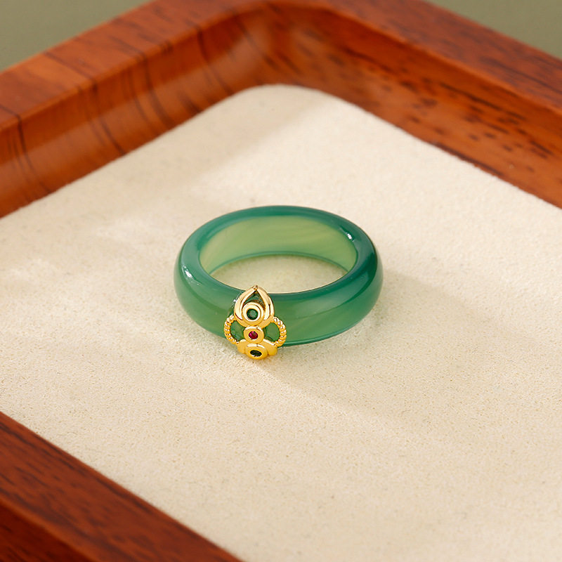 Women's 925 silver index finger ring Hetian jade auspicious cloud ring