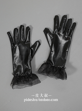 黑亮面漆皮朋克演艺cos全指手套
