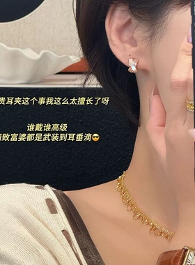 Star Ray「流光贝影」轻奢小香风白贝锆石耳夹气质优雅显白耳饰女
