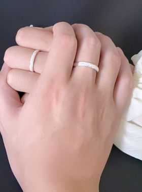 Star Ray伴你同行情侣对戒999纯银开口可调刻字足银素圈戒指一对