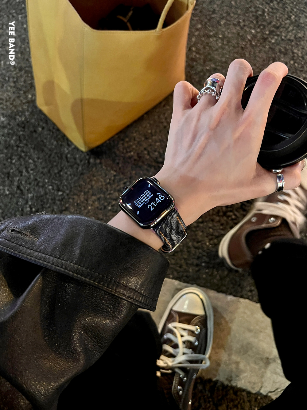 IAMYEE老钱风撞色丹宁复古表带适用applewatch3456S9SES7S8iwatch - 图1