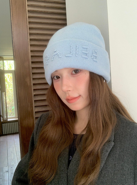 韩系小众设计感羊毛纯色减龄针织帽女秋冬潮流单品保暖百搭包头帽
