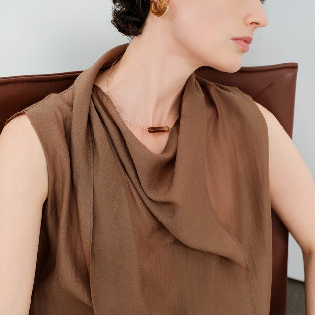 Wandian 2026 summer ຜະລິດຕະພັນໃຫມ່ Yadanka ribbon ບາງ elegant ແບບ Lyocell pullover ເທິງ 1252H06JD2