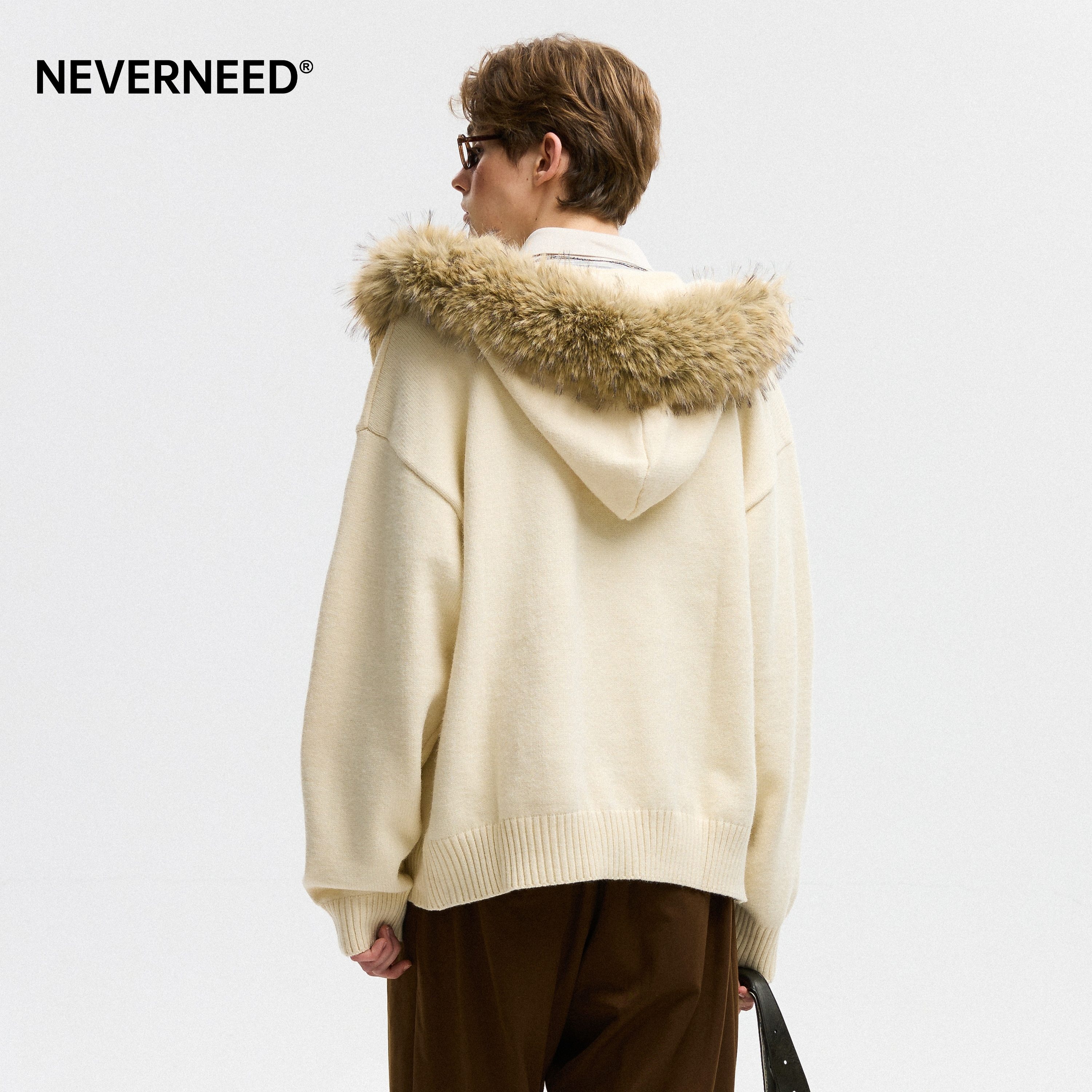 NEVERNEED双拉链连帽毛衣男女秋季美式慵懒风情侣针织开衫上衣潮,淘宝优惠券,粉丝福利购,淘宝优惠卷