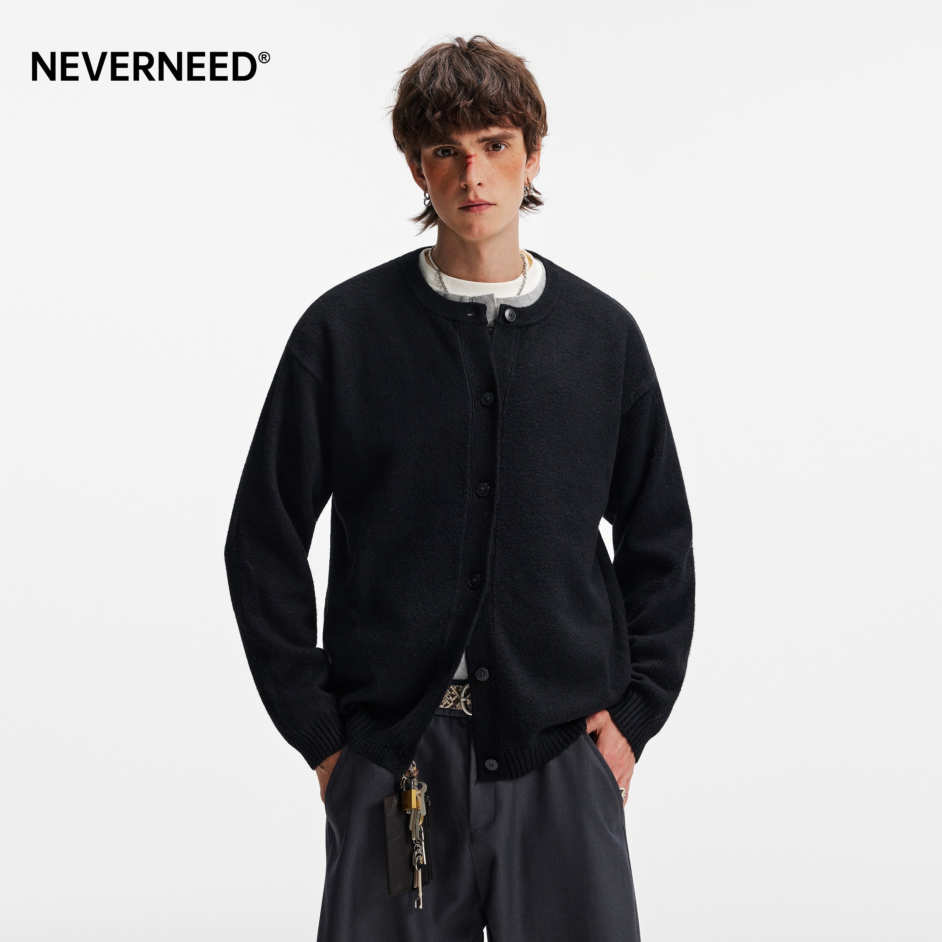 NEVERNEED含绵羊毛开衫圆领毛衣男女秋季美式慵懒风情侣针织外套,淘宝优惠券,粉丝福利购,淘宝优惠卷