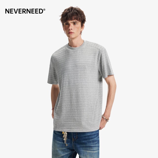 NEVERNEED ເສື້ອຍືດແຂນສັ້ນຖັກແສ່ວສີແຂງສໍາລັບຜູ້ຊາຍ