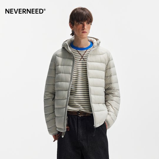 NEVERNEED rib hooded down jacket for men and women