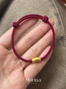 新中式999足银【法棍猫】复古红绳本命年手工编织手绳女小众闺蜜