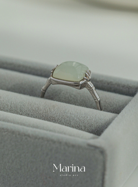 小方糖和田玉竹节复古925纯银戒指新中式天然玉石小众设计感女