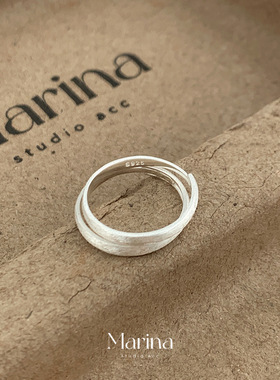 通体s925纯银 雾面拉丝素圈开口戒指古法磨砂简约食指环小众高级