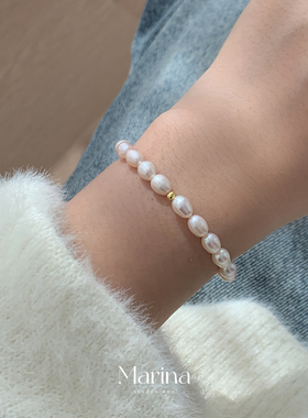 天然淡水珍珠手链强光小米珠弹力绳手工串珠椭圆轻奢手串女叠戴