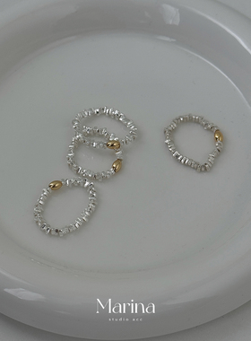 小众金银撞色碎银戒指 简约素圈食指戒叠戴通体s925纯银简约通勤