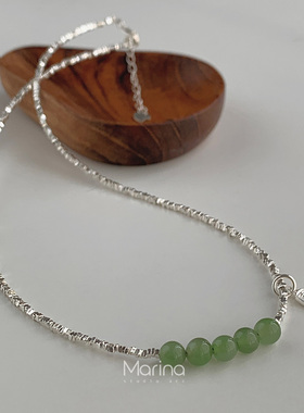 天然和田玉碎银子项链