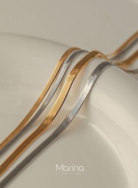 通体S925纯银细闪顺滑蛇骨链项链