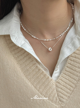 小众竹节碎银子拼接项链 通体s925纯银天然淡水珍珠小米珠锁骨链