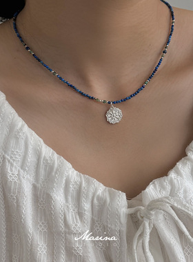 极细青金石山鬼花钱吊坠项链