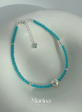 自制小众设计款绿松石爱心手工串珠手链手串配件均为925银女