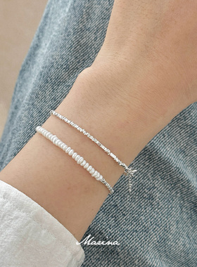 小众氛围感天然淡水珍珠碎银子手链 手工串珠手串通体s925纯银女