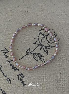 天然粉紫色珍珠手链小米珠