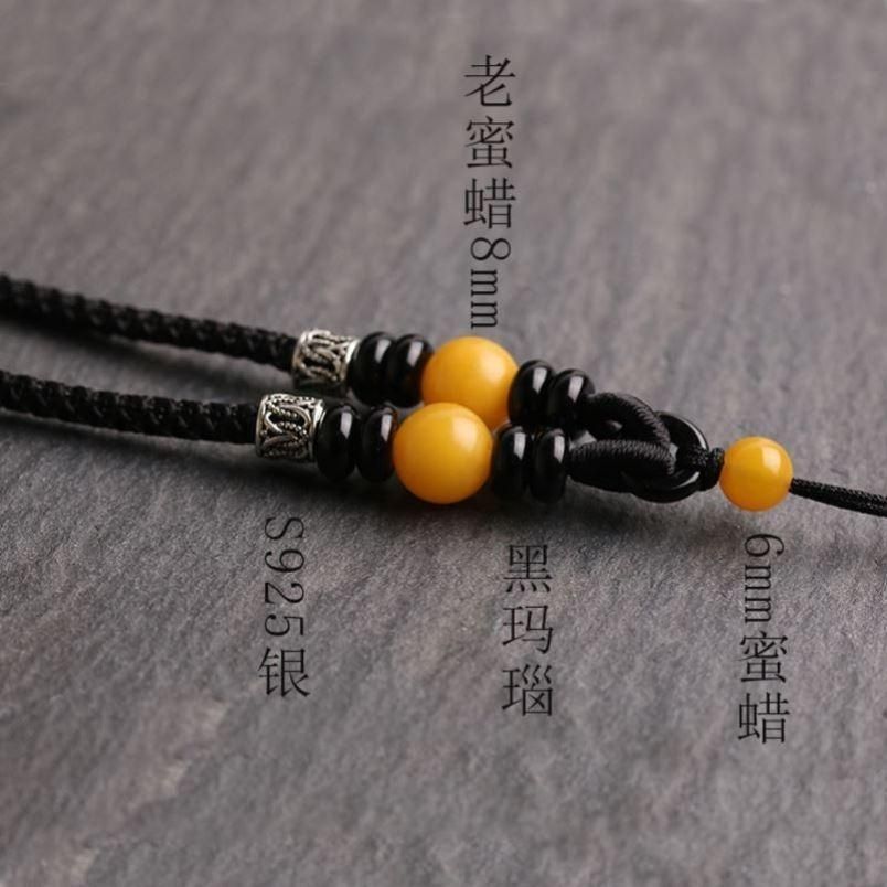 黄蜜蜡吊坠挂绳项链绳黄金手工编织绳子玉佩佛牌高端挂脖调节款 - 图0