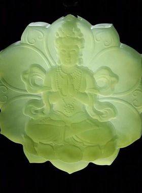 新款和田色莲花观音玉石吊坠项链菩萨挂件玉佩玉坠男女款简约款