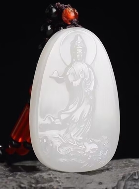 白色玉观音玉佛男女款乘龙观音弥勒佛玉石吊坠挂坠百搭