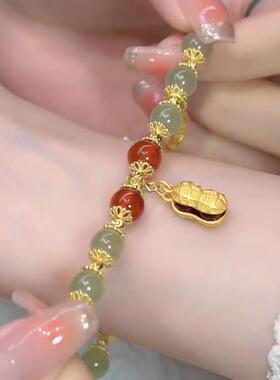 仿和田玉手串古风福牌福禄小众设计气质复古百搭好事花生幸运手链