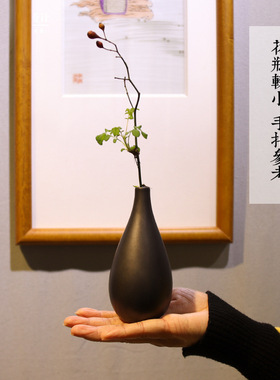 新中式摆件景德镇陶瓷花瓶黑色简约创意干花花器北欧家居软装饰品
