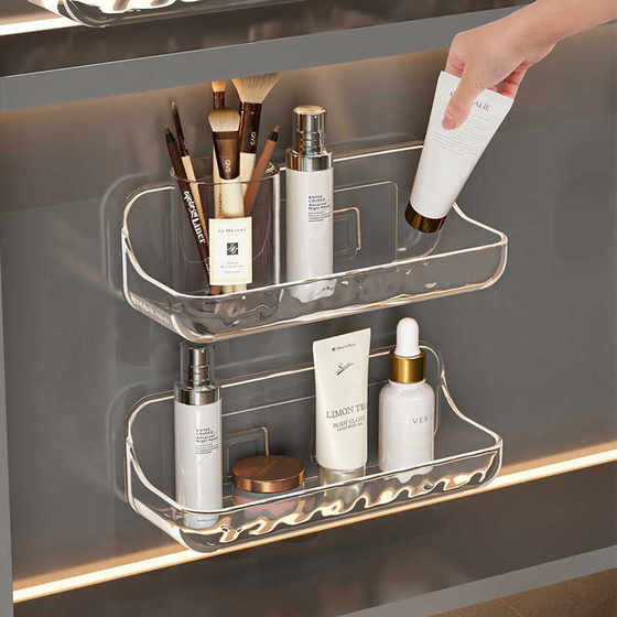 Hole-free cosmetics washbasin wall shelf