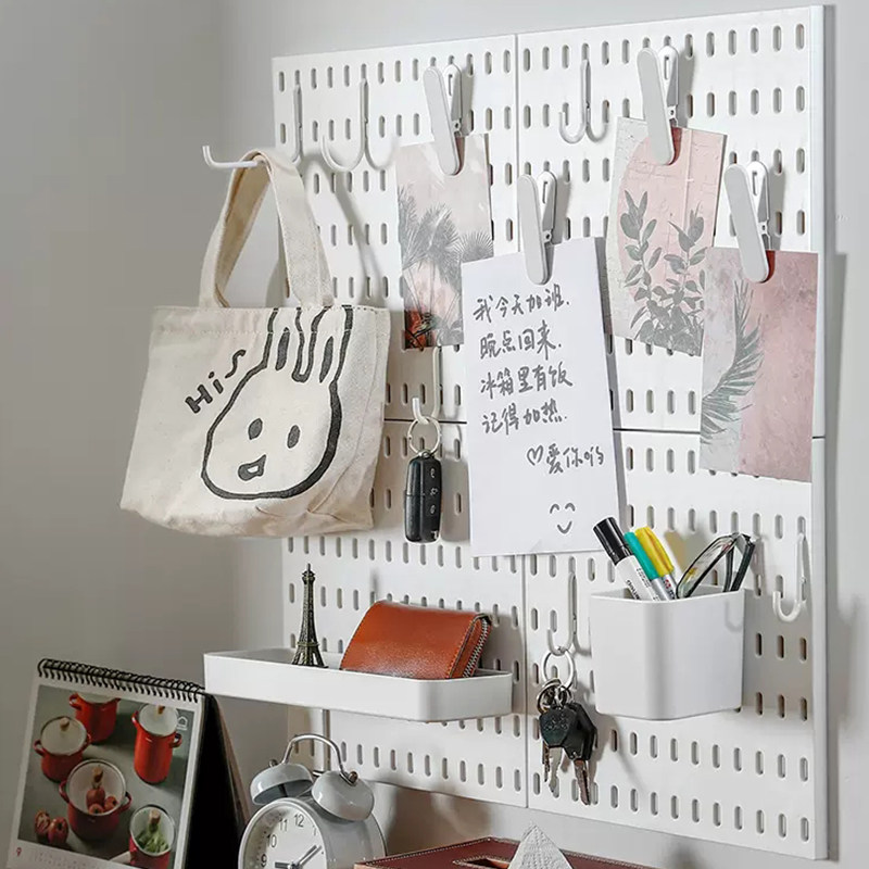 Perforated board punch-free wall-mounted storage hook hanging basket