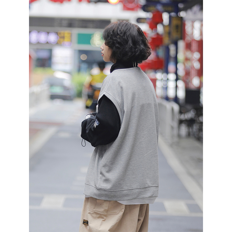 阿于呆 日系简约华夫格背心 男女中性 休闲宽松外穿百搭坎肩马甲 - 图2