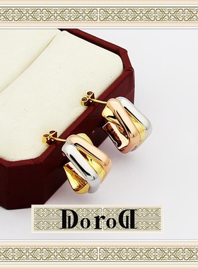 D L O R O L D家高定三色三环方形开口耳钉V金女方形间三色耳钉