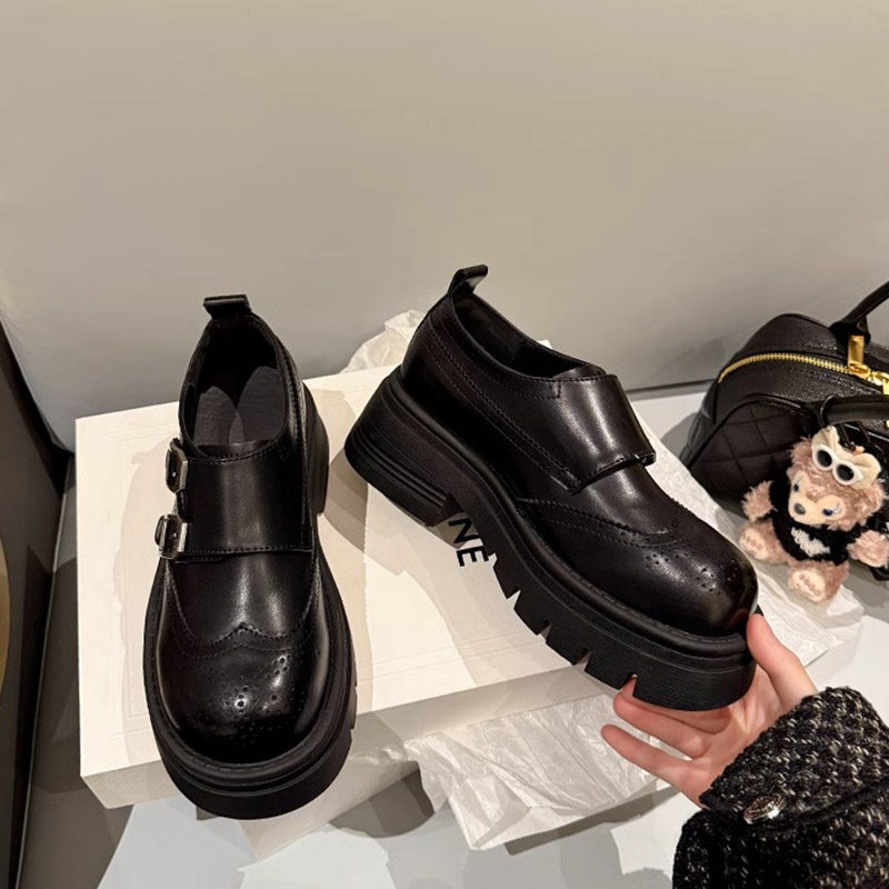 小羊轻奢英伦风厚底小皮鞋女雕花布洛克德比鞋双搭扣真皮孟克单鞋,淘宝优惠券,粉丝福利购,淘宝优惠卷