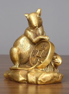 铜欣祥铜鼠摆件生肖鼠办公室桌面工艺品公司开业乔迁新居礼品客厅