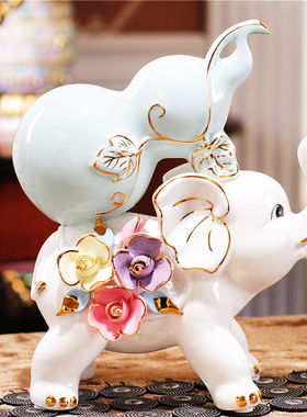 祺匠屋陶瓷摆件大象工艺品家居装饰品客厅电视柜酒柜摆设桌面摆件