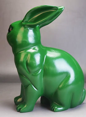 仙纵绿色木雕兔子摆件实木质生肖动物兔家居客厅玄关装饰品工艺品