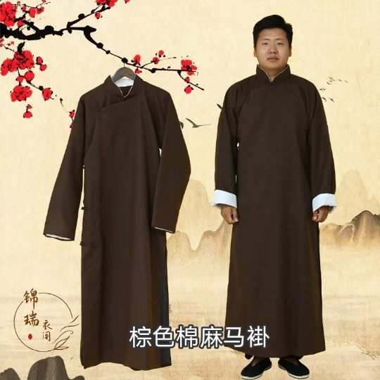 出租棉麻长衫民国中国风长袍马褂亚麻男茶服主持相声大褂演出服装 - 图3