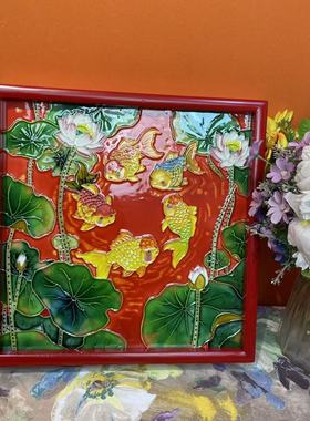 年货30方红框茶盘手绘陶瓷长形精美装饰摆件