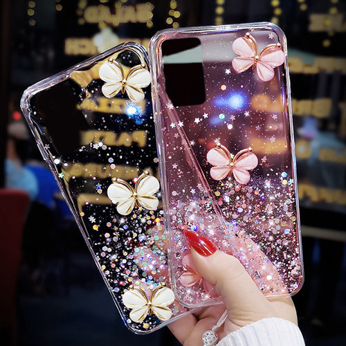 透明奢华水钻蝴蝶适用OPPORENO6PRO十+手机壳女款网红潮款reno5手机外壳女2021新款个性曲屏带挂绳opop5g加r6 - 图1