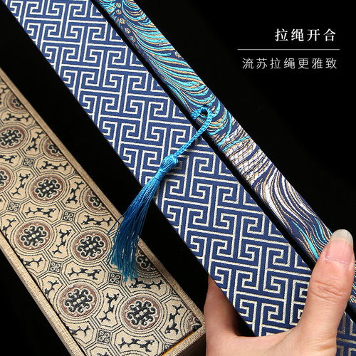 燃灯流苏扇盒孔雀云锦红底海浪中国风扇子盒收藏送礼折扇收纳礼盒 - 图3